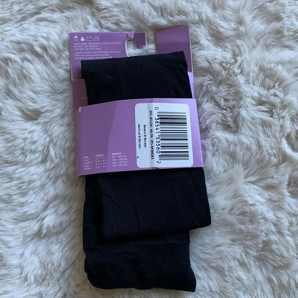 NWT Hanes Control Top Slimming opaque black tights size small‎